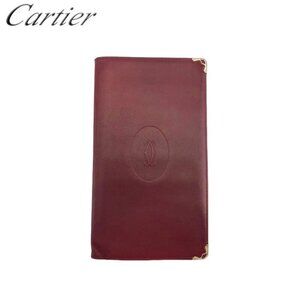 Cartier Long Bill Holder Mastline Bordeaux Leather Authentic Used T